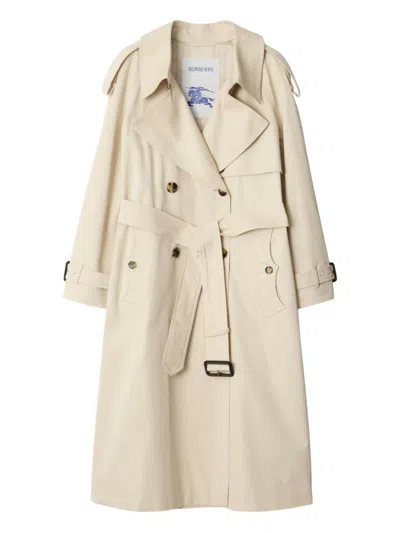 Burberry Light Beige Cotton Fitzrovia Trench Coat Women In Neutral
