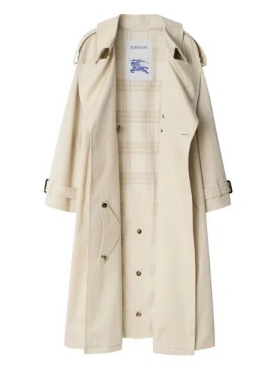 Burberry Light Beige Cotton Fitzrovia Trench Coat Women In Neutral