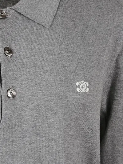 Celine Men Cotton Polo Shirt With Triomphe Detail In Gray