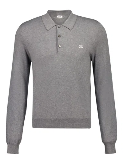 Celine Men Cotton Polo Shirt With Triomphe Detail In Gray