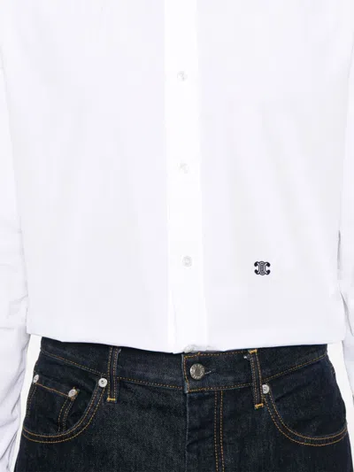 Celine Logo Logo Long-sleeved Shirt In White