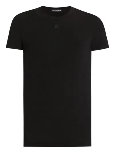 Dolce & Gabbana Embroidered Basic Short-sleeved T-shirt In Black