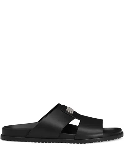 Dolce & Gabbana Dolce&gabbana Men Logo Leather Sandals In Black