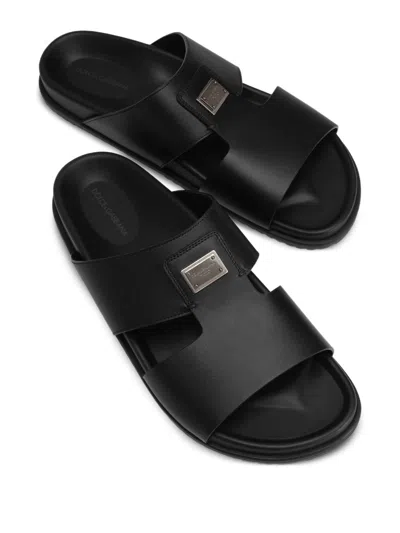Dolce & Gabbana Dolce&gabbana Men Logo Leather Sandals In Black