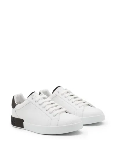Dolce & Gabbana Portifano Panelled Leather Sneakers In White