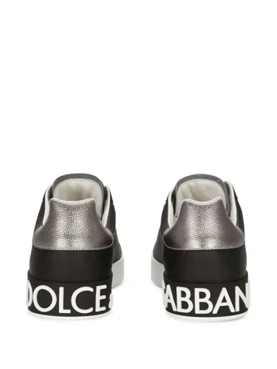 Dolce & Gabbana Portofino Sneakers In Black Leather With Silver Inserts Dolce E Gabbana