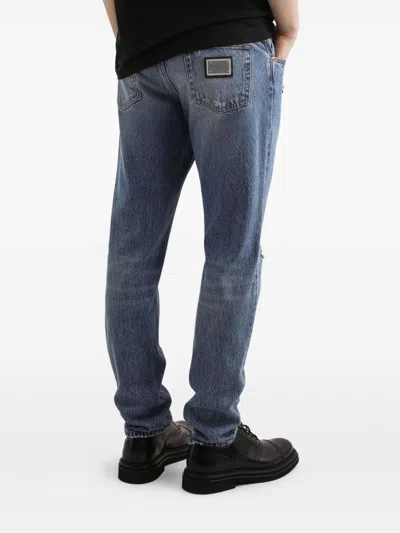 Dolce & Gabbana Distressed Finish Five-pocket Denim Jeans In Blue