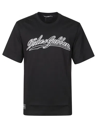 Dolce & Gabbana Men Cotton T-shirt With Embossed Logo Embroidery In Black