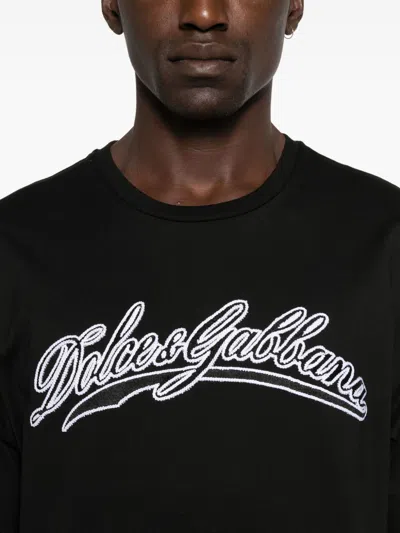 Dolce & Gabbana Men Cotton T-shirt With Embossed Logo Embroidery In Black