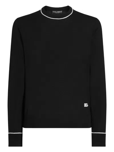 Dolce & Gabbana Logo Crew Neck Sweater With Contrasting Trims In Black