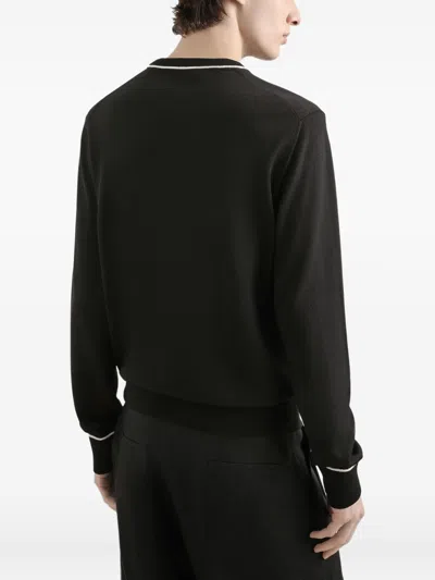 Dolce & Gabbana Logo Crew Neck Sweater With Contrasting Trims In Black