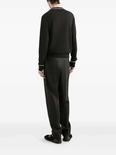 Dolce & Gabbana Logo Crew Neck Sweater With Contrasting Trims In Black