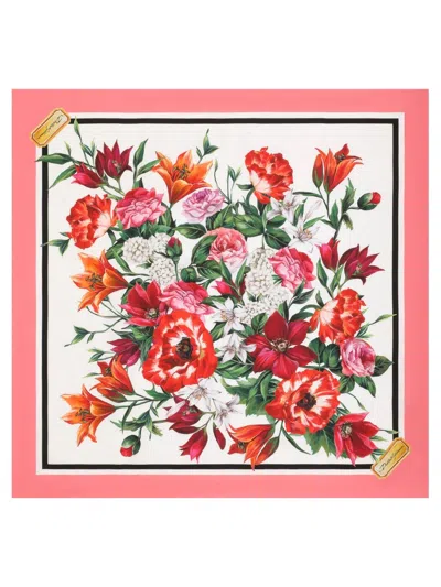 Dolce & Gabbana Silk Twill Floral Print Scarf In Pink