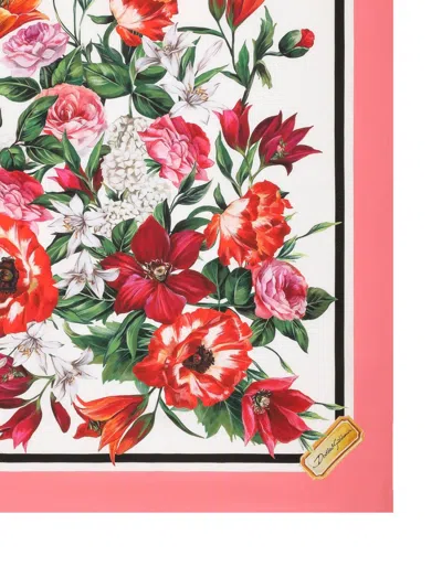 Dolce & Gabbana Silk Twill Floral Print Scarf In Pink