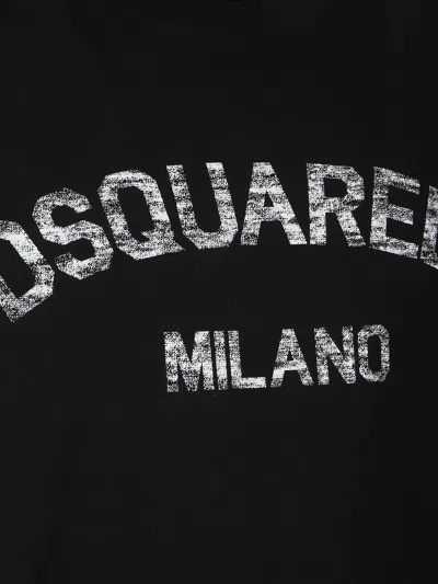 Dsquared2 Loose Fit Tee Logo Dsq2 Milano Sbiadito Effetto Texture Jersey Di Cotone T-shirt In Black