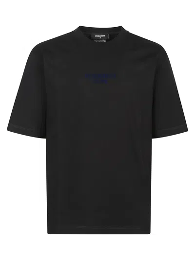 Dsquared2 Men Black Crewneck T-shirt With Logo Lettering On The Front In Cotton Man In Black