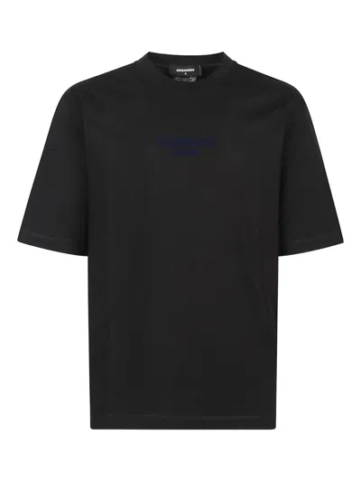 Dsquared2 Men Black Crewneck T-shirt With Logo Lettering On The Front In Cotton Man In Black