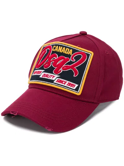 Dsquared2 Burgundy Cotton Baseball Cap With Logo Patch In Burgundy