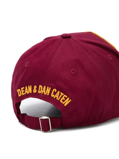 Dsquared2 Burgundy Cotton Baseball Cap With Logo Patch In Burgundy
