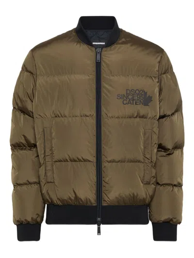 Dsquared2 Padded Green Puffer Jacket With Two-way Zip In Black