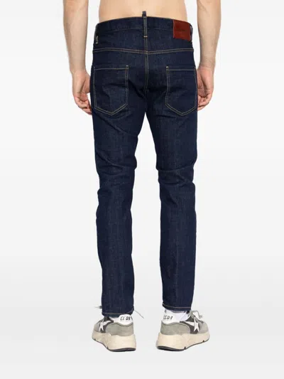 Dsquared2 Straight-leg Denim Pants With Contrast Stitching In Blue