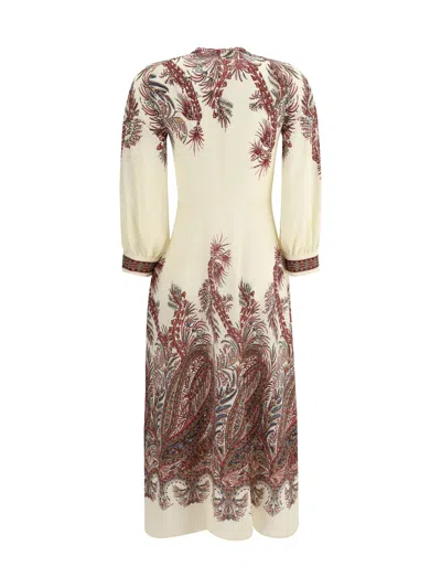 Etro Sable Midi Dress With Floral Paisley Print In Nude