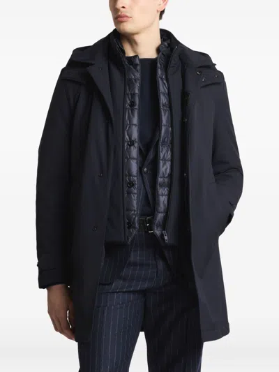 Fay Long Coat Jersey Hood Pockets In Black