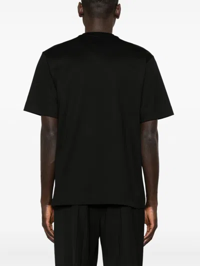 Fendi Men Blue Crewneck T-shirt With Logo Printed On The Front And Patch Pocket With Zip In Cotton M In Black