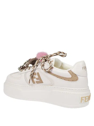 Fendi Match Low Top Platform In White Leather With Charm Women In White
