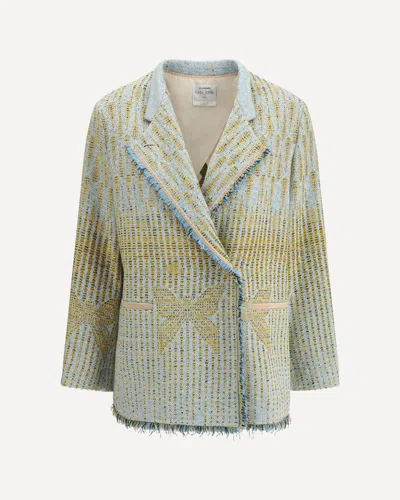Forte Forte Textured Jacquard Blazer With Notched Lapel And Frayed Edges In Multi