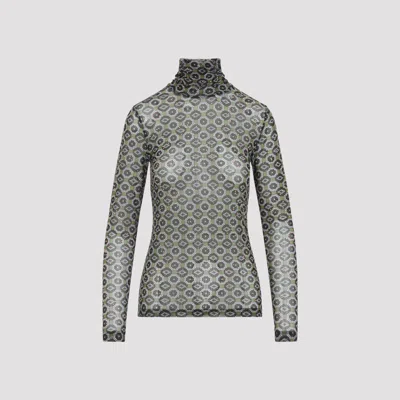Dries Van Noten Geometric Pattern Turtleneck Long Sleeve Sweater In Green