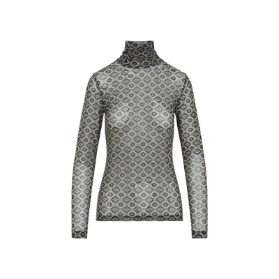 Dries Van Noten Geometric Pattern Turtleneck Long Sleeve Sweater In Green