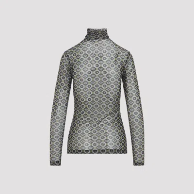 Dries Van Noten Geometric Pattern Turtleneck Long Sleeve Sweater In Green