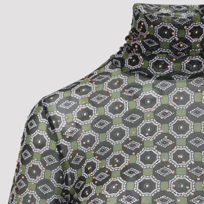 Dries Van Noten Geometric Pattern Turtleneck Long Sleeve Sweater In Green