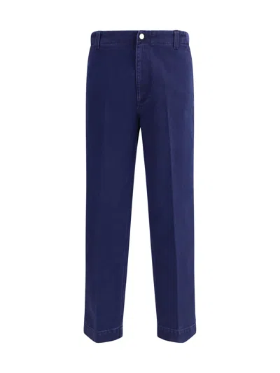 Gucci Blue Pants With One Patch Pocket On The Rear And Logo Lettering On The Rear In Cotton Canvas Man In Blue