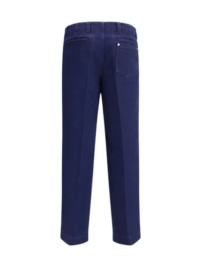 Gucci Blue Pants With One Patch Pocket On The Rear And Logo Lettering On The Rear In Cotton Canvas Man In Blue
