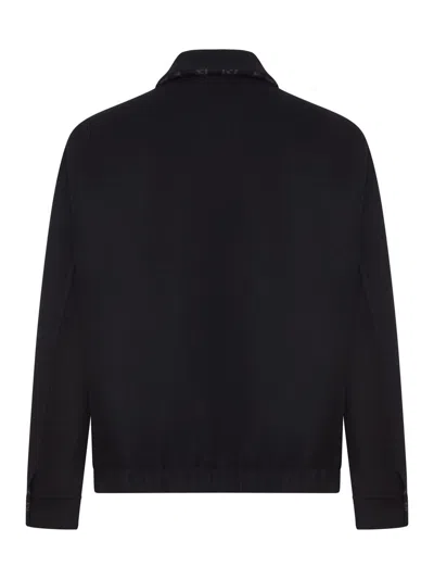 Gucci Men Black Jacket With Classic Collar And Web Motif On The Waist In Cotton Man