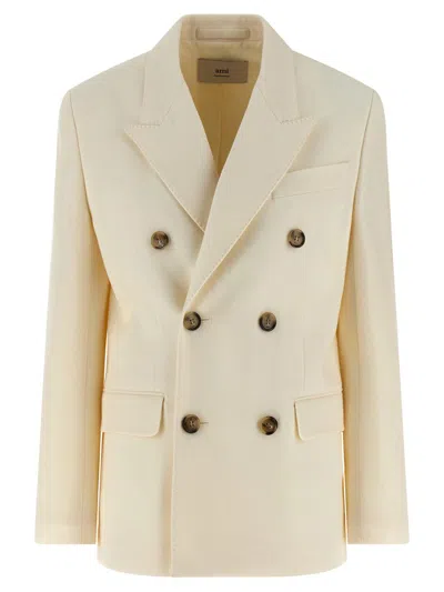 Ami Alexandre Mattiussi Double-breasted Wool Blazer With Peak Lapels And Flap Pockets In White