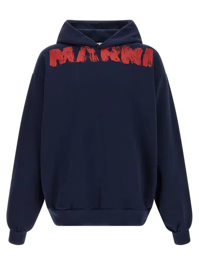 Marni Sweatshirt With Maxi Logo Print In Blue