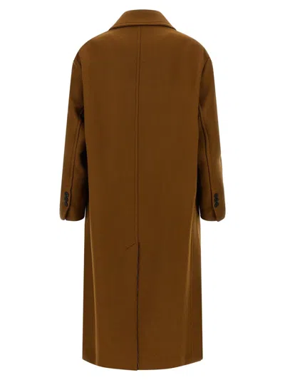 Ami Alexandre Mattiussi Double-breasted Coat Featuring Back Vent And Notched Lapels In Brown