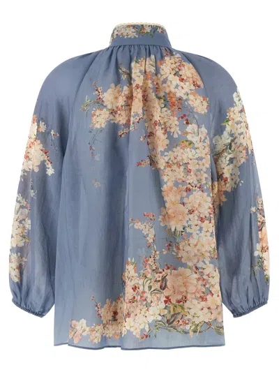 Zimmermann Cascadian Billowed Ramie Shirt In Blue