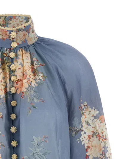 Zimmermann Cascadian Billowed Ramie Shirt In Blue