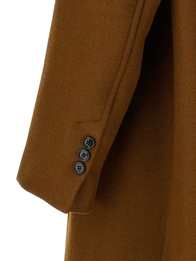 Ami Alexandre Mattiussi Double-breasted Coat Featuring Back Vent And Notched Lapels In Brown