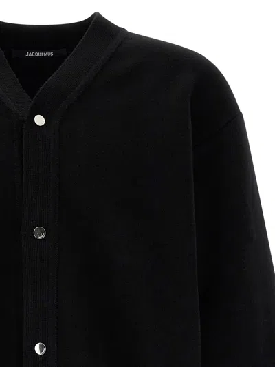 Jacquemus Men Black V-neck Cardigan With J Logo On The Back In Wool Man