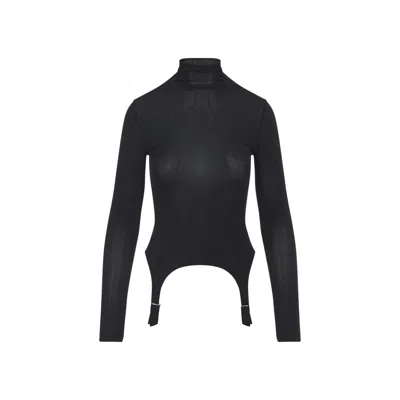 Jean Paul Gaultier Long Sleeve Top Garter Detail In Black