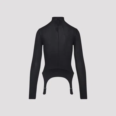 Jean Paul Gaultier Long Sleeve Top Garter Detail In Black