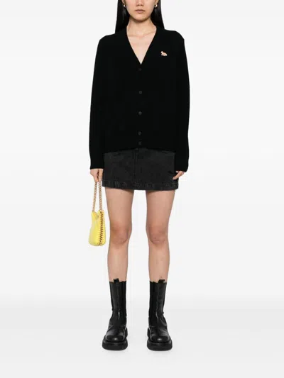 Maison Kitsuné V-neck Long Sleeve Wool Cardigan In Black