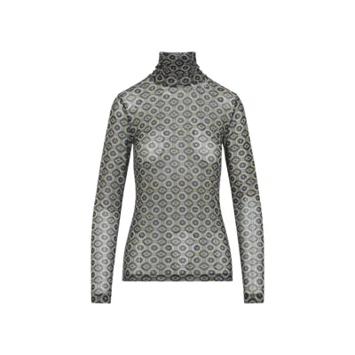 Dries Van Noten Geometric Pattern Turtleneck Long Sleeve Sweater In Gray