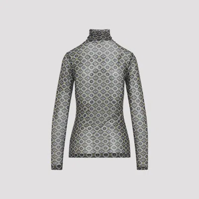 Dries Van Noten Geometric Pattern Turtleneck Long Sleeve Sweater In Gray