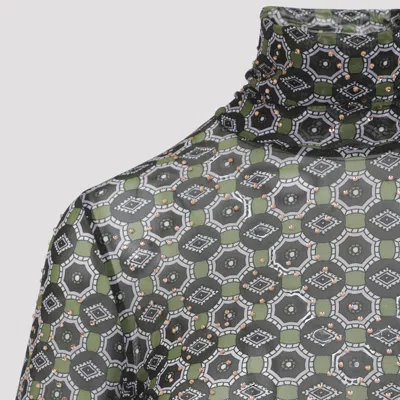 Dries Van Noten Geometric Pattern Turtleneck Long Sleeve Sweater In Gray